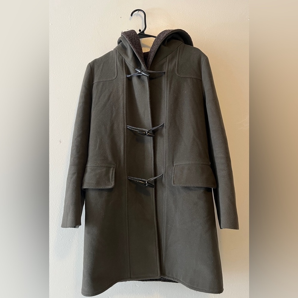 M0851 WOOL DUFFEL HOODED COAT SIZE 2 Gray/ Green Made In Canada - Picture 3 of 16